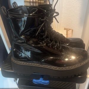 Steve Madden Black Patent Combat Boots